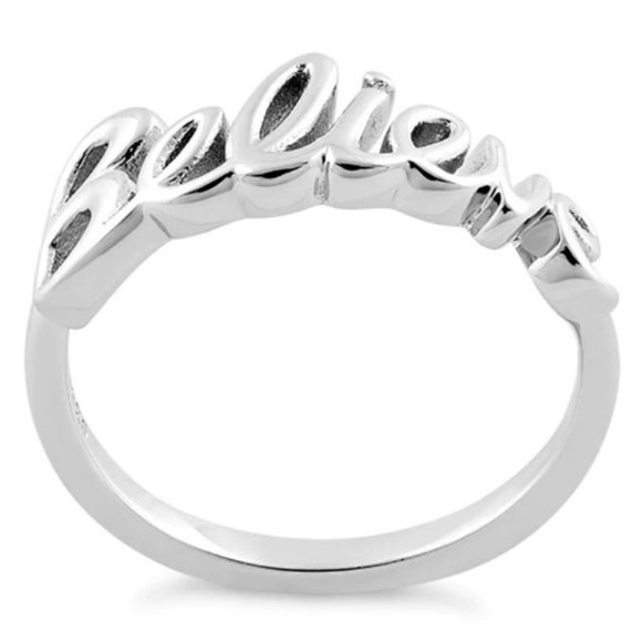 925 STERLING SILVER "Believe" Script Ring Inspirational - Picture 16 of 16